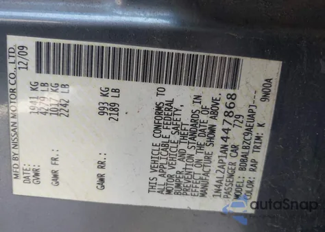 2010 Nissan Altima 2.5 S from USA, damaged, VIN 1N4AL2AP1AN447868